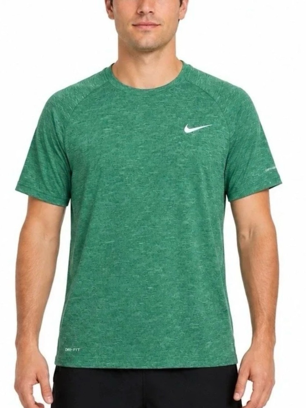 Nike Swim Mens Dri-FIT Heather Hydroguard Green Rash Guard with UPF 40+ S (BNWT